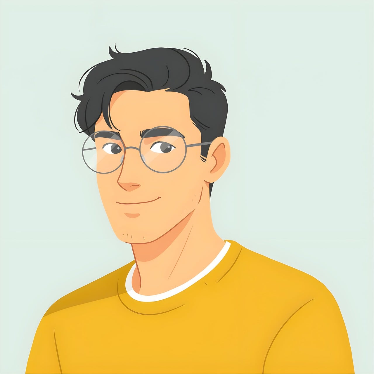 art, graphic, artist, design, cartoon, digital art, portrait, glasses, yellow, sketch, man, character, young, appearance, caricaturist, modern, creative, yellow sweatshirt, minimalism